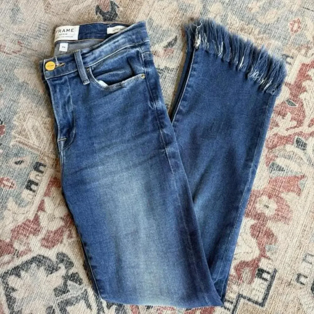FRAME Le High Straight Blue Cotton Blend Denim‎ Jeans Womens 24